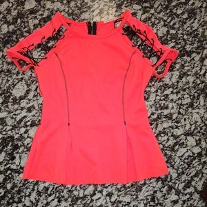 Stretch Peplem Spandex Laced Sleeve Top